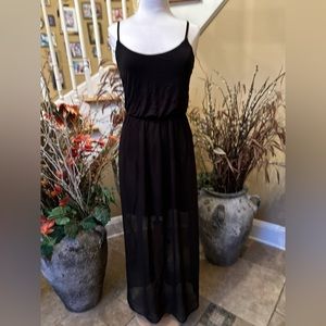 As U Wish Maxi Dress Size Small Black Sheer Skirt but partially lined. Pullover